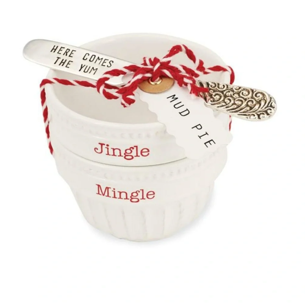 MUD PIE~3 PIECE DIP CUPS & EMBOSSED SPREADER